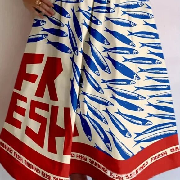 Market Fresh Sardines Red & Blue Summer Dress - Picture 2 of 6